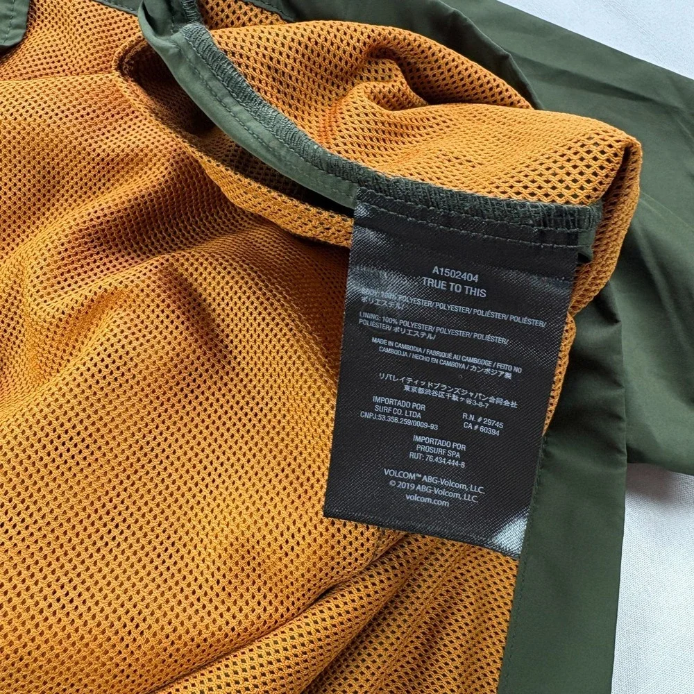 Volcom Bomber Jacket Mens 2XL Green Snap Up Skater Long Sleeve Casual Coat